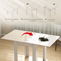 HOMCOM 55" Extendable Dining Table for 4-6 Person, Kitchen Table with PU Handle and Felt Pads for Small Spaces, White(m-5)