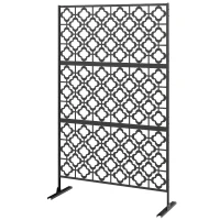 Outsunny Metal Outdoor Privacy Screen, Freestanding Outdoor Divider with Stand, 78" x 48", Black(m-2)