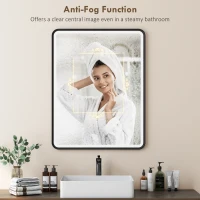 HOMCOM 36" x 28" Bath Mirror with LED Lights, Wall Mounted Restroom Mirror, 3 Colours, Dimmable, Horizontal/Vertical, Black(m-6)