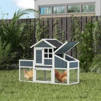 PawHut 63" Wooden Chicken Coop with Garden Bed, Small Outdoor Hen House with Nesting Box Removable Tray, Ramps Run, for Garden Backyard, Storm Gray(m-2)