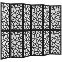 HOMCOM 6 Panel Room Divider, 5.6 FT Lightweight Folding Privacy Screen with Geometric Pattern for Living Room, Bedroom, Black(m-2)