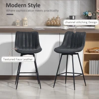 HOMCOM Set of 2 Counter Height Barstools, PU Leather Upholstered Bar Stools with Backrest, Footrest and Steel Legs, Black(m-4)