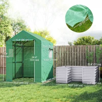 Outsunny Greenhouse with Raised Garden Bed, Galvanized Metal Planter Box with PE Cover, Roll Up Door, 56" x 56" x 75", Green(m-3)