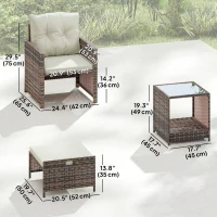 Outsunny 5 Piece Patio Furniture Set, Wicker Patio Chairs with Ottomans, 2-Tier Glass Coffee Table and Cushions, Brown/Cream(m-3)