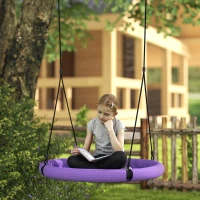 Qaba 100cm Diameter Nest Seat for Kids with Height Adjustable Hanging Ropes for Outdoor, Playground, Garden, Purple(m-8)