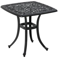 Outsunny 21" Square Outdoor End Table, Cast Aluminum Patio Side Table with Umbrella Hole for Garden, Balcony, Poolside, Black(m-2)