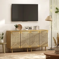 HOMCOM Handwoven Rope Accent Cabinet Boho Sideboard Buffet Cabinet with Push to Open Doors Adjustable Shelf Pine Wood Legs Oak(m-10)