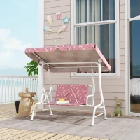 Qaba Kids Porch Swing, 2-Seater Patio Swing Bench with Safety Belts, Adjustable Canopy for Backyard, Garden, Pink(m-2)