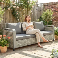 Outsunny Rattan Wicker Sofa 3-Seater Outdoor Couch with Cushions for Patio Garden Grey(m-8)