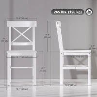 HOMCOM Wooden Dining Chairs Set of 2, Kitchen Chairs with Cross Back, Solid Structure for Living Room and Dining Room, White(m-3)