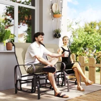 Outsunny Gliding Lounger Chair Set of 2, Single Rockers with Lightweight Metal & Mesh Construction, Khaki(m-8)