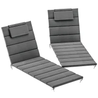 Outsunny Foldable Chaise Lounge Cushion Set of 2, Outdoor Lounge Chair Cushion Set, UPF50+ 230gsm Olefin, 80" x 26" Dark Gray(m-11)