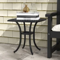 Outsunny 21" Square Outdoor End Table, Cast Aluminum Patio Side Table with Umbrella Hole for Garden, Balcony, Poolside, Black(m-8)