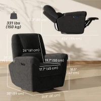 HOMCOM Power Recliner Chair, Fabric Upholstered Recliner Chair with USB Ports, Swivel and Rocking Function, Footrest, Black(m-3)