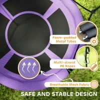 Qaba 100cm Diameter Nest Seat for Kids with Height Adjustable Hanging Ropes for Outdoor, Playground, Garden, Purple(m-4)