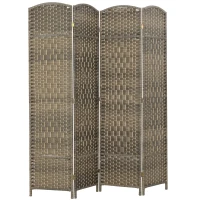 HOMCOM Folding Room Divider Screen 4 Panel 6' Tall Privacy Screen Freestanding Wood Partition for Home Office, Dark Rustic Oak(m-11)