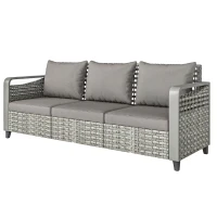 Outsunny Rattan Wicker Sofa 3-Seater Outdoor Couch with Cushions for Patio Garden Grey(m-2)