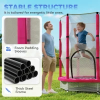 Qaba 55" Toddler Trampoline with Safety Enclosure Net, for Indoor Outdoor Use, Ages 3-6 Years, Pink(m-4)