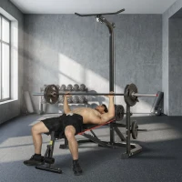 Soozier Cable Machine, Multi-Function Bench Press Rack with Weight Plate Holders, Lat-Pull Down System, Black(m-8)