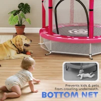 Qaba 55" Toddler Trampoline with Safety Enclosure Net, for Indoor Outdoor Use, Ages 3-6 Years, Pink(m-9)