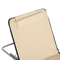 Outsunny 2 Pieces Beach Lounge Chair, Outdoor Folding Chaise Lounge Set w/ Pillow for Sunbath, Snap, Beige(m-10)