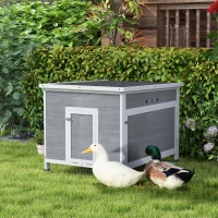 PawHut Duck Coop, Wooden Chicken House Rabbit Hutch with Openable Roof, Removable Floor, Double Doors, Ramp, Grey(m-1)