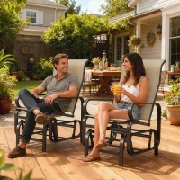 Outsunny Gliding Lounger Chair Set of 2, Single Rockers with Lightweight Metal & Mesh Construction, Khaki(m-10)