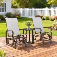 Outsunny Gliding Lounger Chair Set of 2, Single Rockers with Lightweight Metal & Mesh Construction, Beige(m-8)