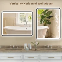 HOMCOM 36" x 28" Bath Mirror with LED Lights, Wall Mounted Restroom Mirror, 3 Colours, Dimmable, Horizontal/Vertical, Black(m-10)