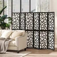 HOMCOM 6 Panel Room Divider, 5.6 FT Lightweight Folding Privacy Screen with Geometric Pattern for Living Room, Bedroom, Black(m-8)
