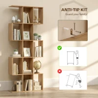 HOMCOM 5-Tier Bookshelf, S Shaped Geometric Bookcase with 15 Compartments, Oak(m-7)