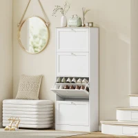 HOMCOM Modern Shoe Storage Cabinet with 4 Flip Drawers and Adjustable Shelves, Shoe Cabinet for 18-24 Pairs of Shoes, White(m-8)