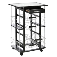 HOMCOM 4-Tier Kitchen Trolley Cart on Rolling Wheels with 4 Removable Baskets, 4 Side Rack  Organizer,Ceramics Tile Top(m-11)