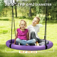 Qaba 100cm Diameter Nest Seat for Kids with Height Adjustable Hanging Ropes for Outdoor, Playground, Garden, Purple(m-5)