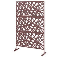 Outsunny Metal Outdoor Privacy Screen, Freestanding Outdoor Divider with Stand, 78" x 48", Dark Brown(m-2)