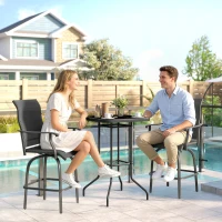 Outsunny Outdoor Bar Table with Umbrella Hole, 41.3" Bar Height Patio Table with Glass Top and Metal Frame, Black(m-1)