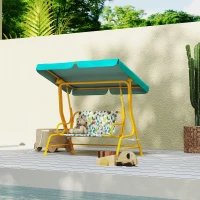 Qaba Kids Porch Swing, 2-Seater Patio Swing Bench with Safety Belts, Adjustable Canopy for Backyard, Garden, Green(m-8)