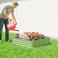 Outsunny 4' x 4' x 1' Raised Garden Bed Galvanized Steel Planter Box for Vegetables, Flowers, Herbs, Light Green(m-3)