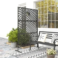 Outsunny Metal Outdoor Privacy Screen, Freestanding Outdoor Divider with Stand, 78" x 48", Black(m-9)