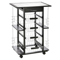 HOMCOM 4-Tier Kitchen Trolley Cart on Rolling Wheels with 4 Removable Baskets, 4 Side Rack  Organizer,Ceramics Tile Top(m-2)