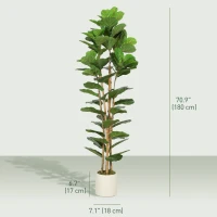 HOMCOM 6FT Artificial Fiddle Leaf Fig Tree, Fake Potted Tree with Solid Wood Trunks and Lifelike Leaves for Indoor Decor, Green(m-3)