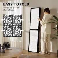 HOMCOM 4 Panel Room Divider, 5.6 FT Lightweight Folding Privacy Screen with Geometric Pattern for Living Room, Bedroom, Black(m-6)