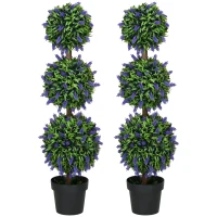HOMCOM 3.5ft Set of 2 Artificial Plants, Lavender Flowers Ball Trees with Pot, for Home Indoor Outdoor Decor(m-2)