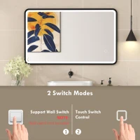 HOMCOM 40" x 24" Bath Mirror with LED Lights, Wall Mounted Restroom Mirror, 3 Colours, Dimmable, Horizontal/Vertical, Black(m-9)