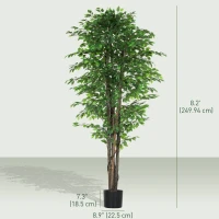 HOMCOM 8ft Tall Artificial Tree, Silk Ficus Tree with 2520 Leaves in Pot, Fake Plant for Home Office Decor(m-3)