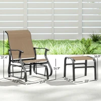 Outsunny Outdoor Glider with Ottoman, Patio Glider Chair Set with High Back, Wide Seat for Porch, Garden, Backyard, Tan(m-3)