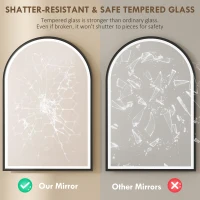 HOMCOM 24" x 36" LED Bathroom Mirror, Arched Tempered Glass Wall Mirror, Anti-Fog, Dimmable, Memory Function, Black(m-7)