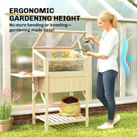 Outsunny Raised Garden Bed Planter with Cold Frame, Wooden Elevated Planter Box with Folding Side Table and Shelf, Natural Wood(m-8)