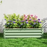 Outsunny 4' x 4' x 1' Raised Garden Bed Galvanized Steel Planter Box for Vegetables, Flowers, Herbs, Light Green(m-10)