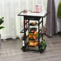 HOMCOM 4-Tier Kitchen Trolley Cart on Rolling Wheels with 4 Removable Baskets, 4 Side Rack  Organizer,Ceramics Tile Top(m-1)